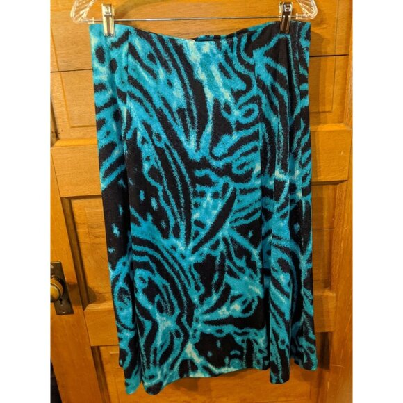 Jones New York Size L Skirt Black Teal Lined Modest Polyester Womens - Picture 2 of 6